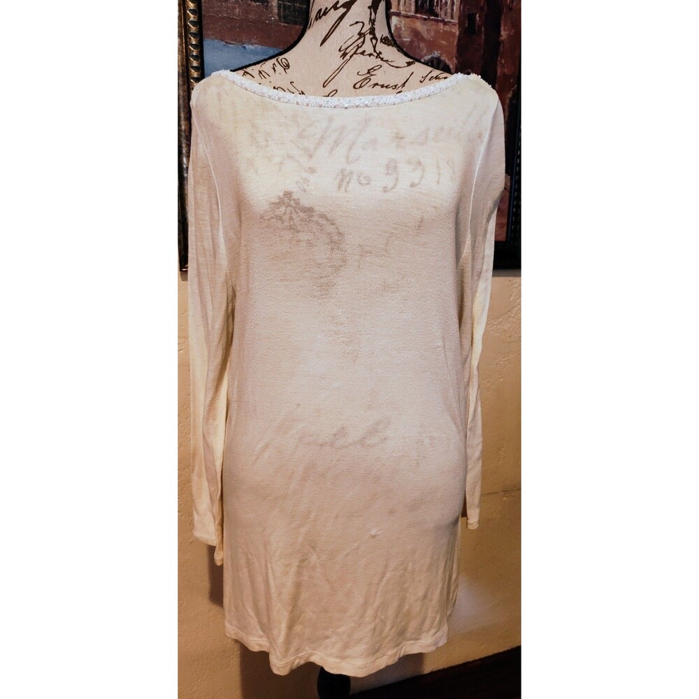 Vintage Studio By Liz Claiborne Ivory Blouse w Collar Beaded Embellishments Sz S